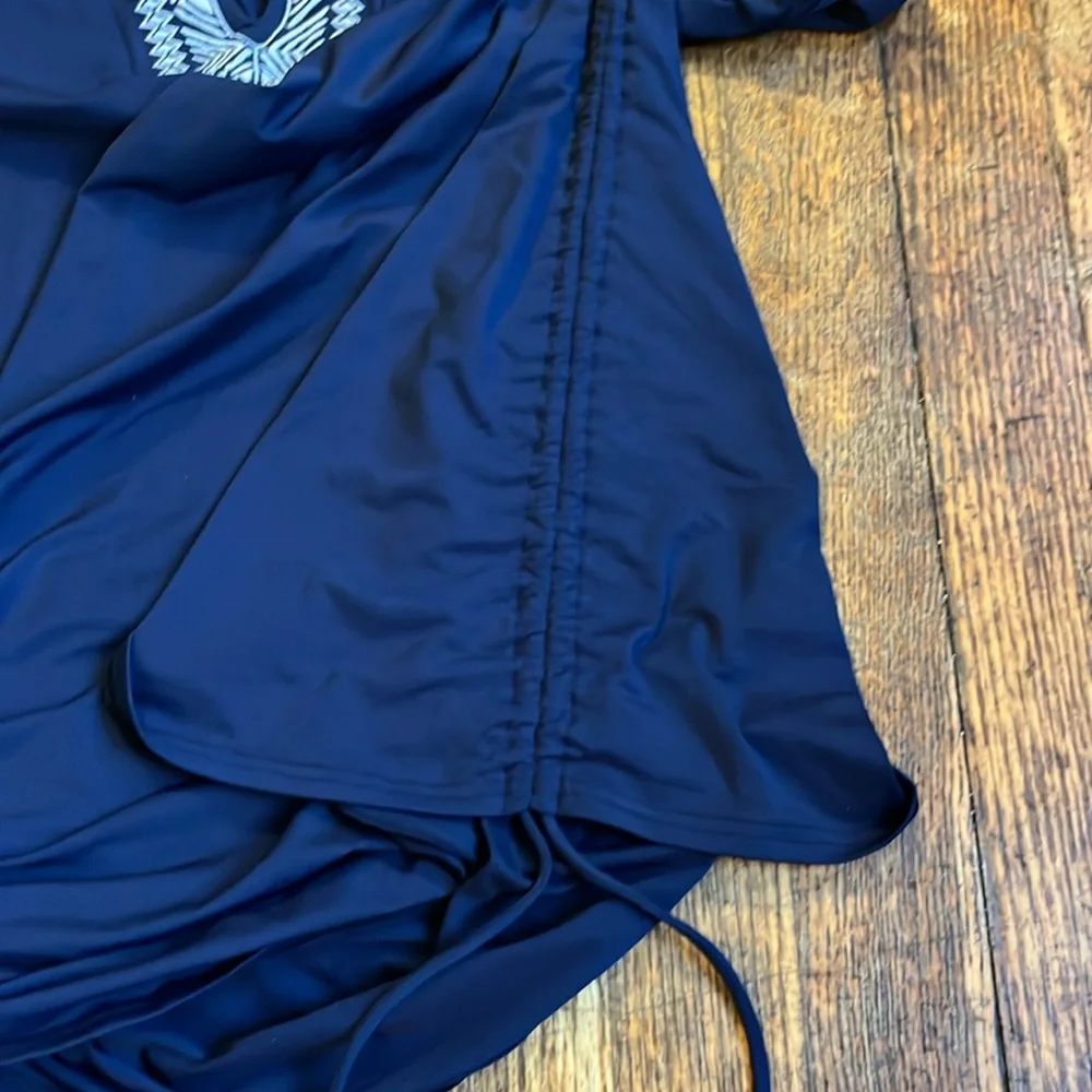 Lands End rashguard swim top dark blue white appliqué S preppy vacation beach